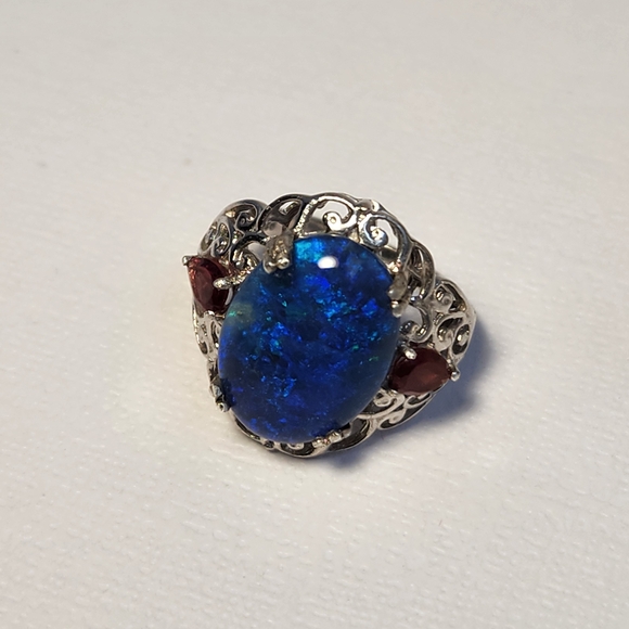 VTG 18x13mm *NOT Synthetic* Opal & Tourmaline Filigree 925 Ring Sz 7 - Picture 5 of 16